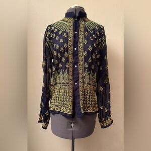 Vintage India style sheer button up blouse